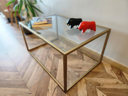 MESA DE CENTRO – Vidrio + Estructura Dorada – Diseño Minimalista Premium