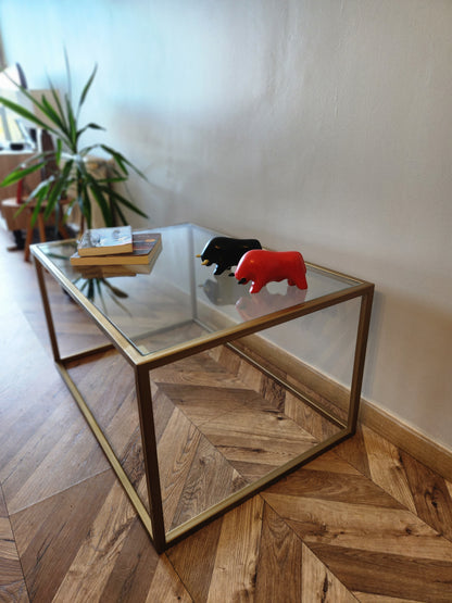MESA DE CENTRO – Vidrio + Estructura Dorada – Diseño Minimalista Premium