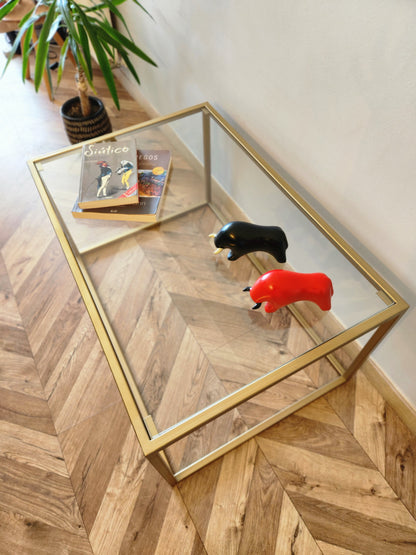 MESA DE CENTRO – Vidrio + Estructura Dorada – Diseño Minimalista Premium