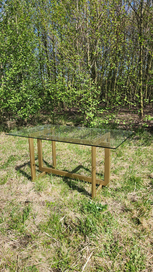 MESA DE COMEDOR – Vidrio Templado 10 mm + Base Metálica (Negro o Dorado)