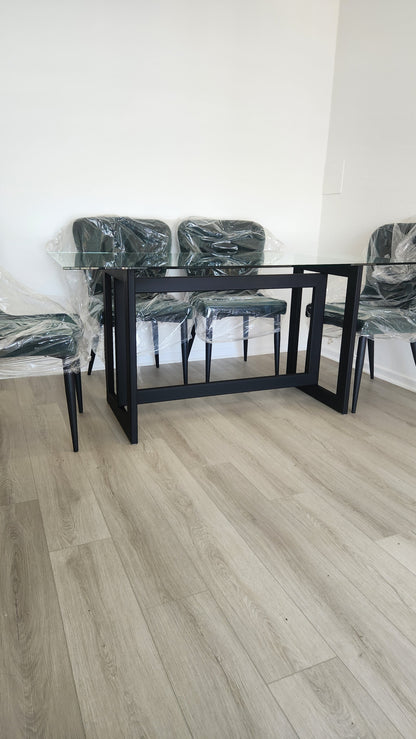 MESA DE COMEDOR – Vidrio Templado 10 mm + Base Metálica (Negro o Dorado)