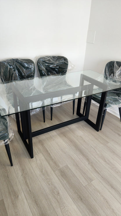 MESA DE COMEDOR – Vidrio Templado 10 mm + Base Metálica (Negro o Dorado)