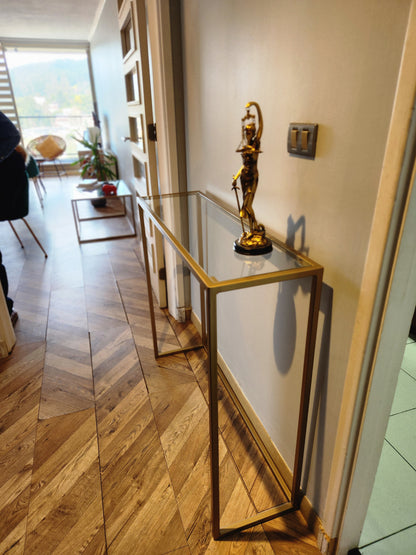 Arrimo 100×30×90 cm – Estructura Dorada + Cubierta de Vidrio