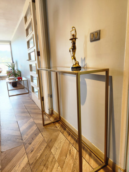 Arrimo 100×30×90 cm – Estructura Dorada + Cubierta de Vidrio