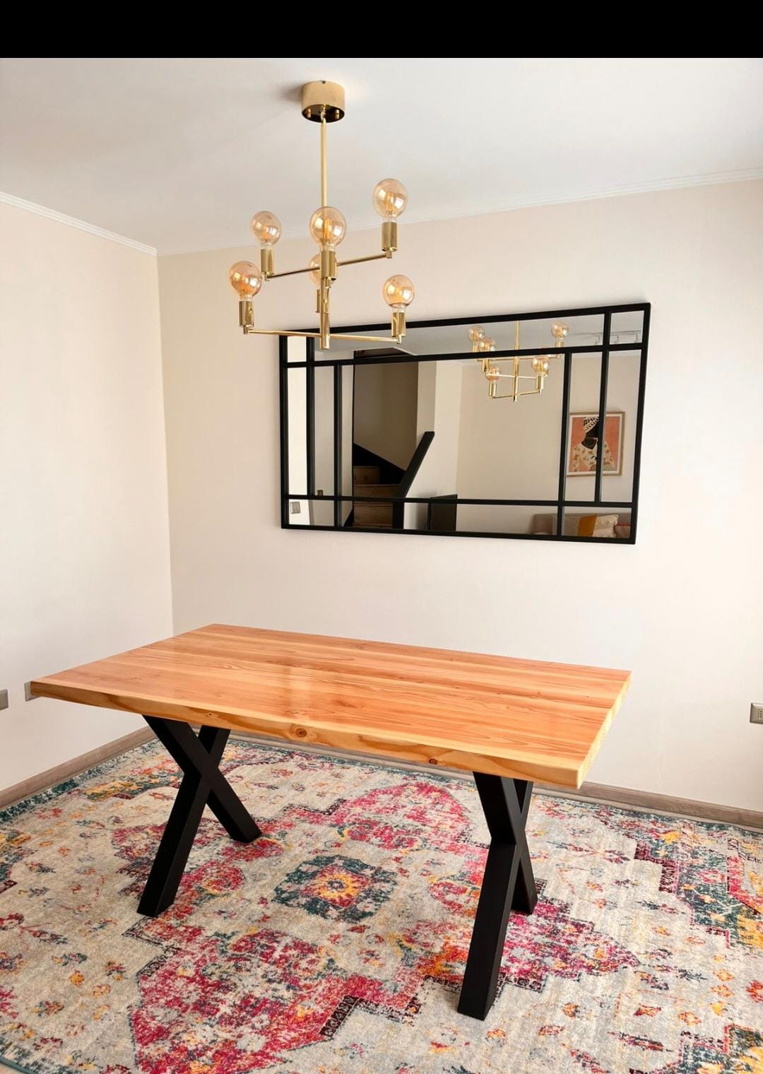 MESA DE COMEDOR MODELO X – Base Metálica + Cubierta en Pino Oregon o Radiata